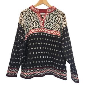 L.L. Bean Black and Cream Nordic Sweater